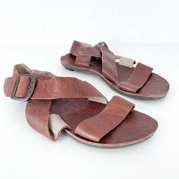 FLY London Womens Ankle Strap Criss Cross Flat Sandals Brown Size 36 - Picture 2 of 7